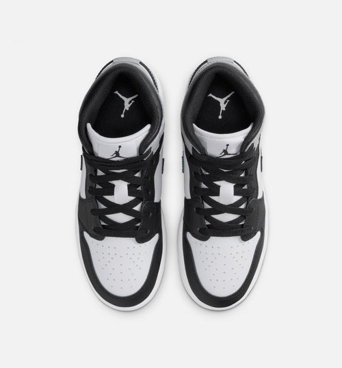 Air Jordan 1 Mid Grade School Shoe - White/Light Smoke Grey/Black