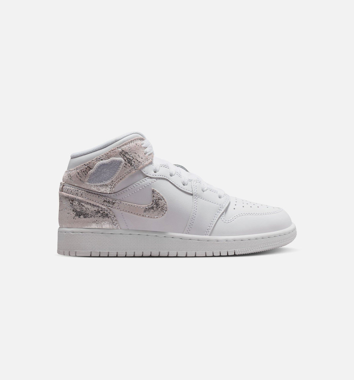Air Jordan 1 Mid SE Grade School Shoe - White/Field Silver