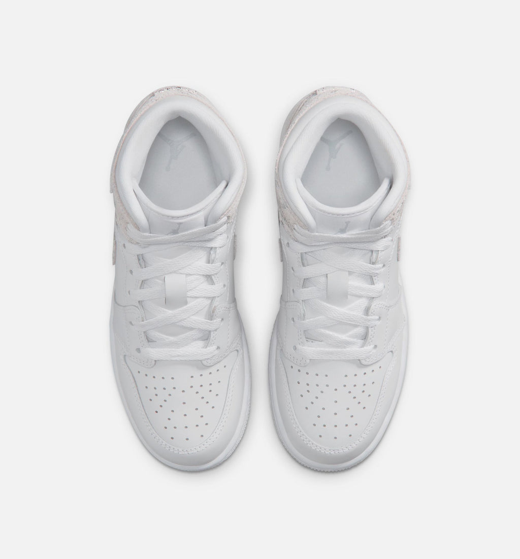 Air Jordan 1 Mid SE Grade School Shoe - White/Field Silver