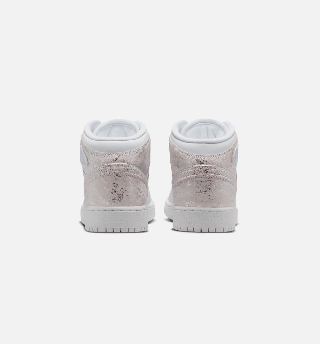 Air Jordan 1 Mid SE Grade School Shoe - White/Field Silver