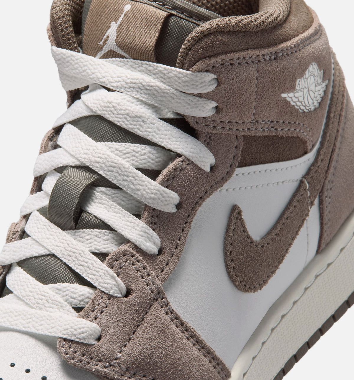 Air Jordan 1 Mid Grade School Shoe - Enigma Stone/Olive Grey/Summit White