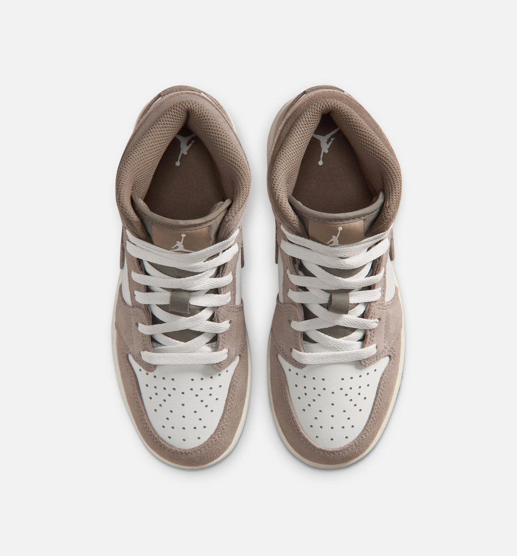 Air Jordan 1 Mid Grade School Shoe - Enigma Stone/Olive Grey/Summit White