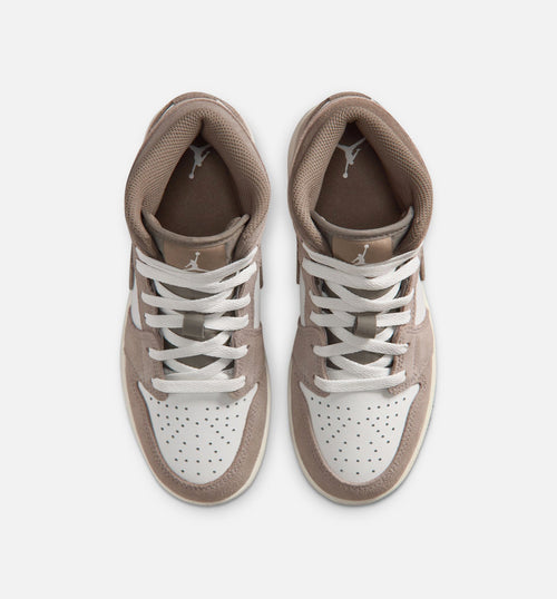 Air Jordan 1 Mid Grade School Shoe - Enigma Stone/Olive Grey/Summit White