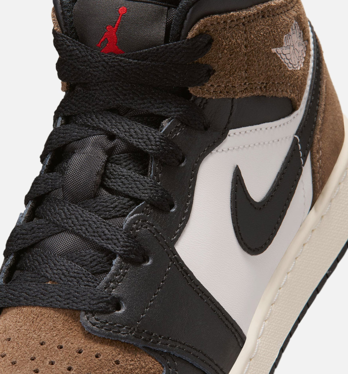 Air Jordan 1 Mid Grade School Shoe - Black/Phantom/Palomino/University Red