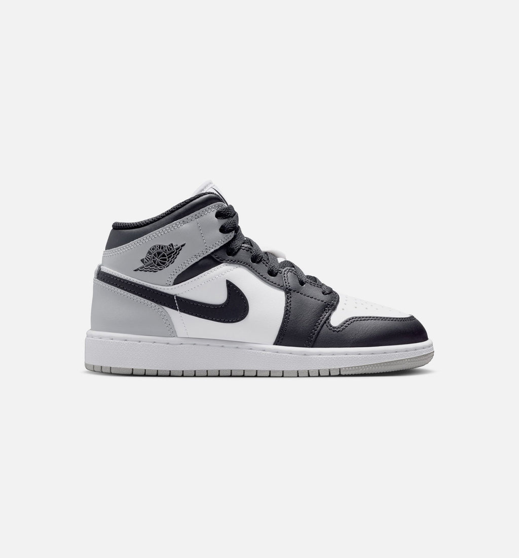 Air Jordan 1 Mid Grade School Shoe - White/Light Smoke Grey/Black