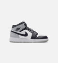 Air Jordan 1 Mid Grade School Shoe - White/Light Smoke Grey/Black