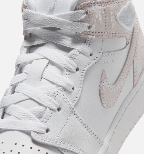 Air Jordan 1 Mid SE Grade School Shoe - White/Field Silver