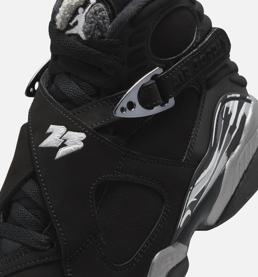 Air Jordan 8 Retro Chrome Black And Light Graphite Grade School Lifestyle Shoe - Black/White/Light Graphite